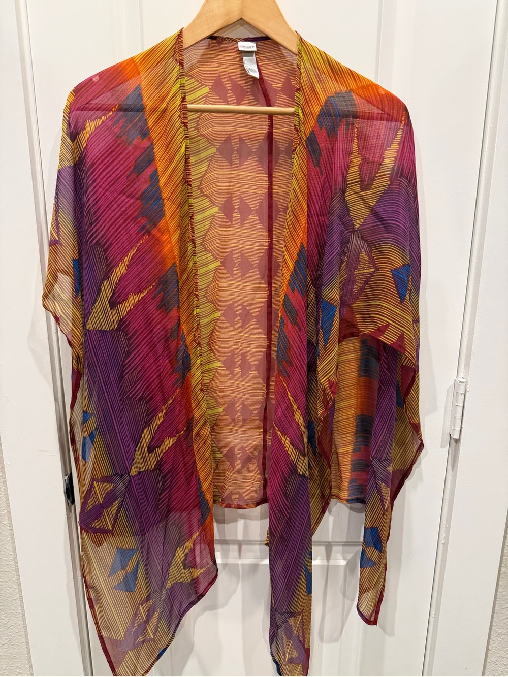Chico's Rust, Burgundy & Mustard Patterned Kimono